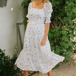 Baltic Born Fabian Jacquard Midi Dress | Blue Floral Size SS